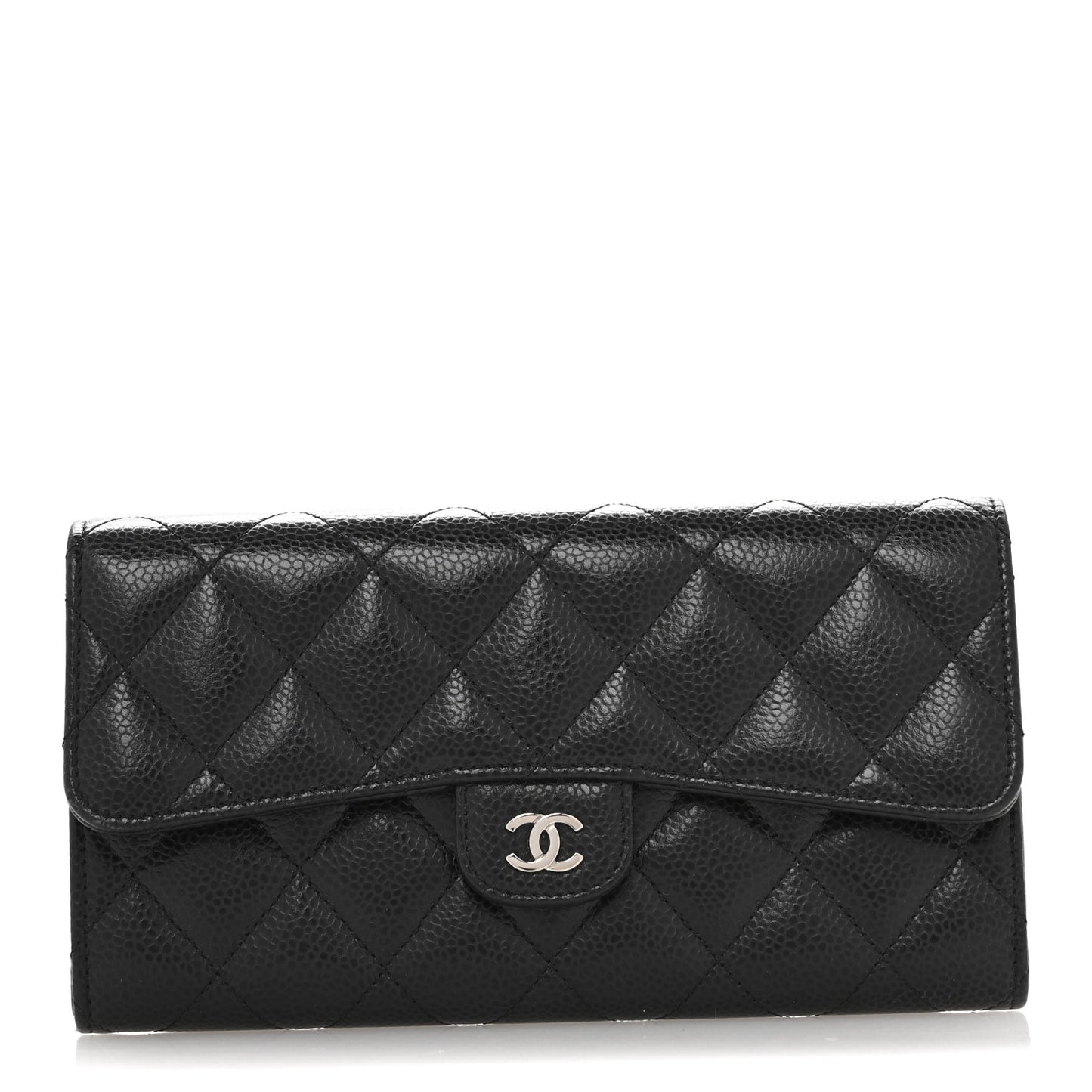 Caviar Quilted Large Gusset Flap Wallet Black