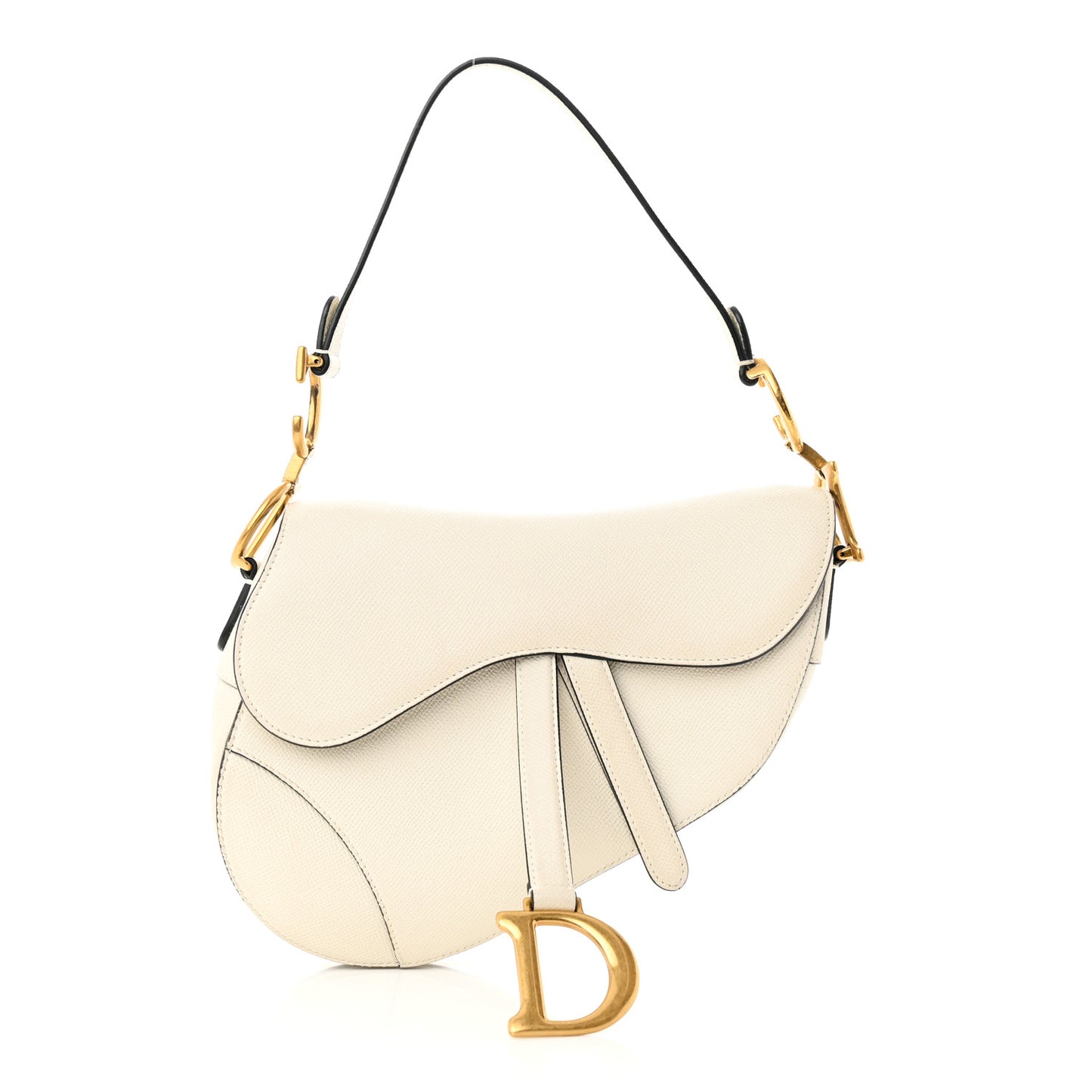 Grained Calfskin Saddle Bag White