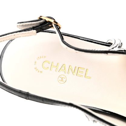 Chanel Lambskin Patent Calfskin Cap Toe CC Slingback Pumps 39 Ivory Black 7 of 9