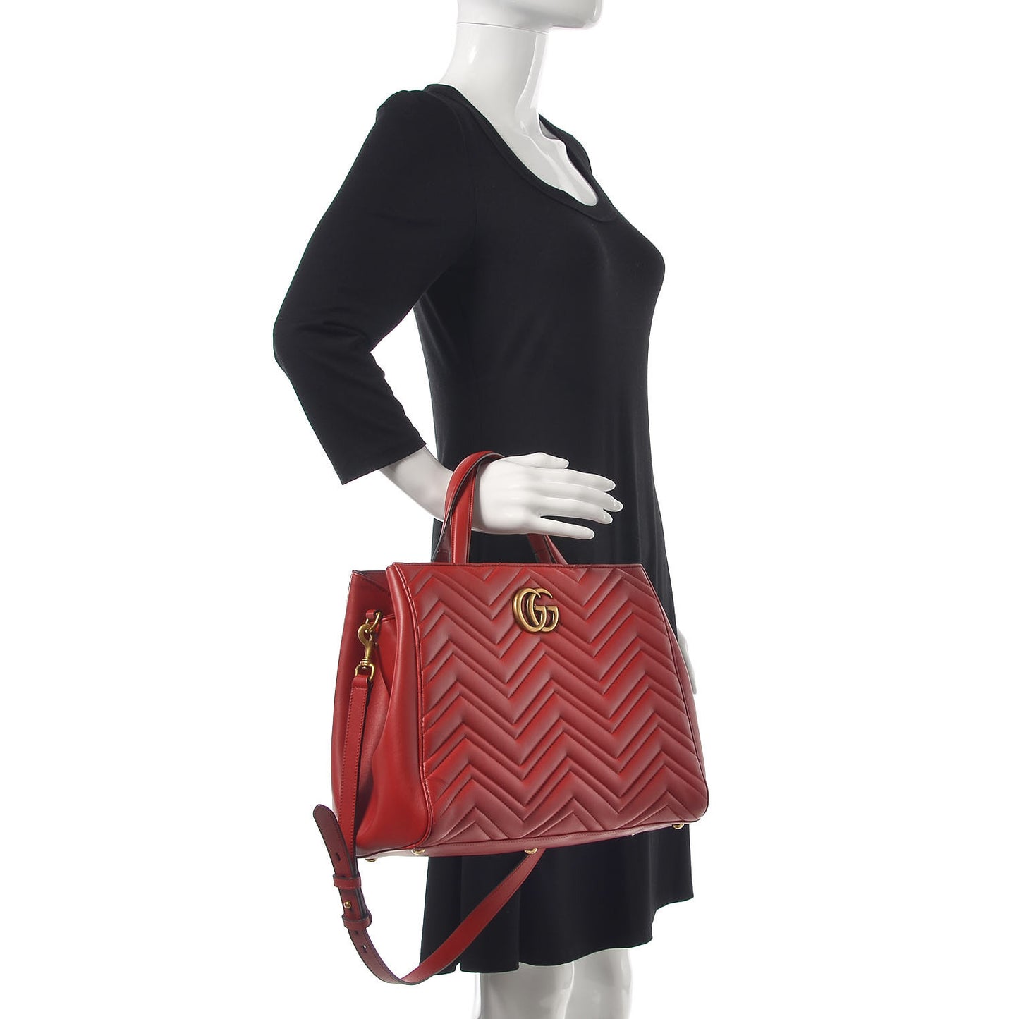 Calfskin Matelasse Medium GG Marmont Tote Hibiscus Red
