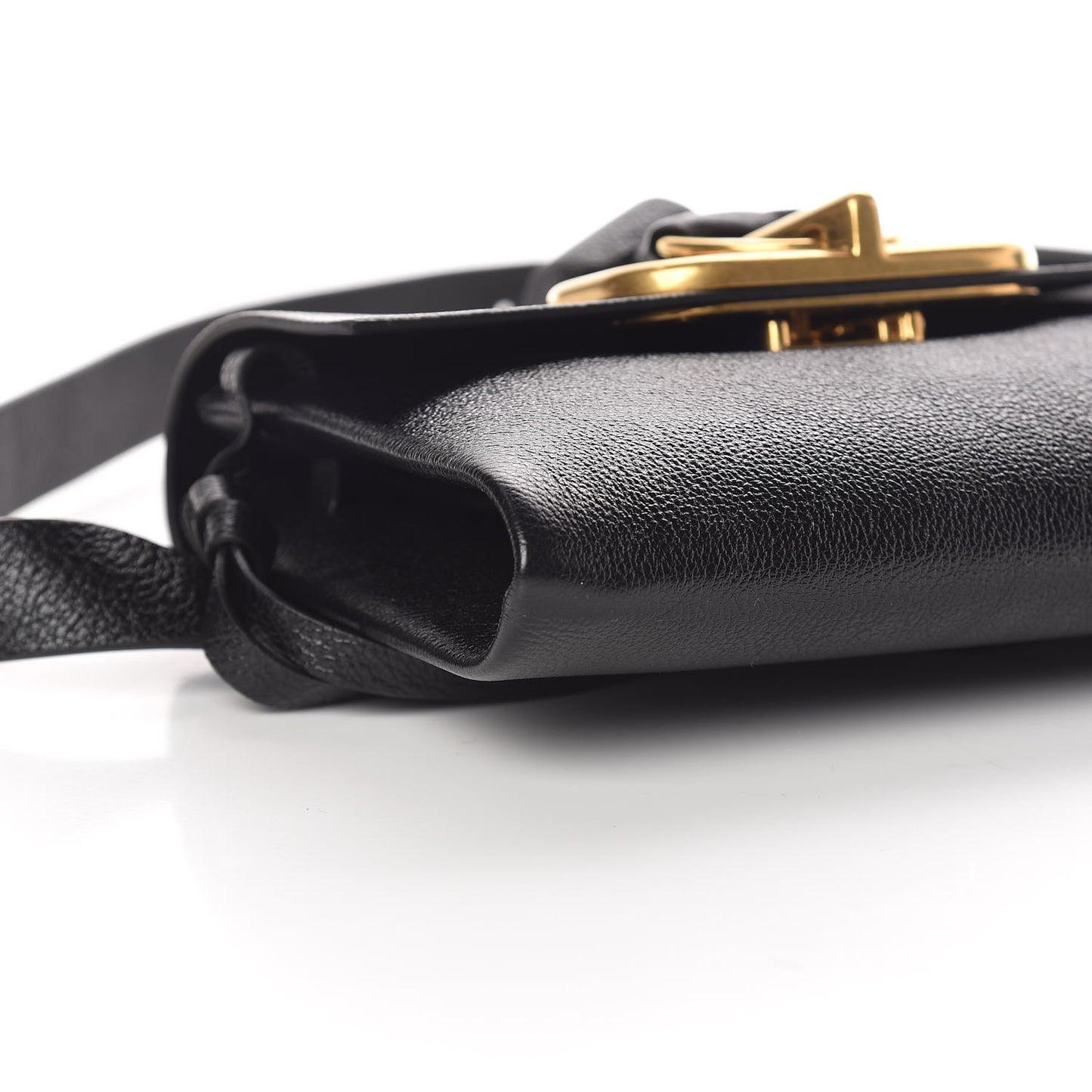 Textured Patent Calfskin VRing Belt Bag Black