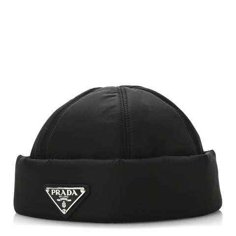 Re-Nylon Padded Metal Triangle Logo Mens Beanie M Black