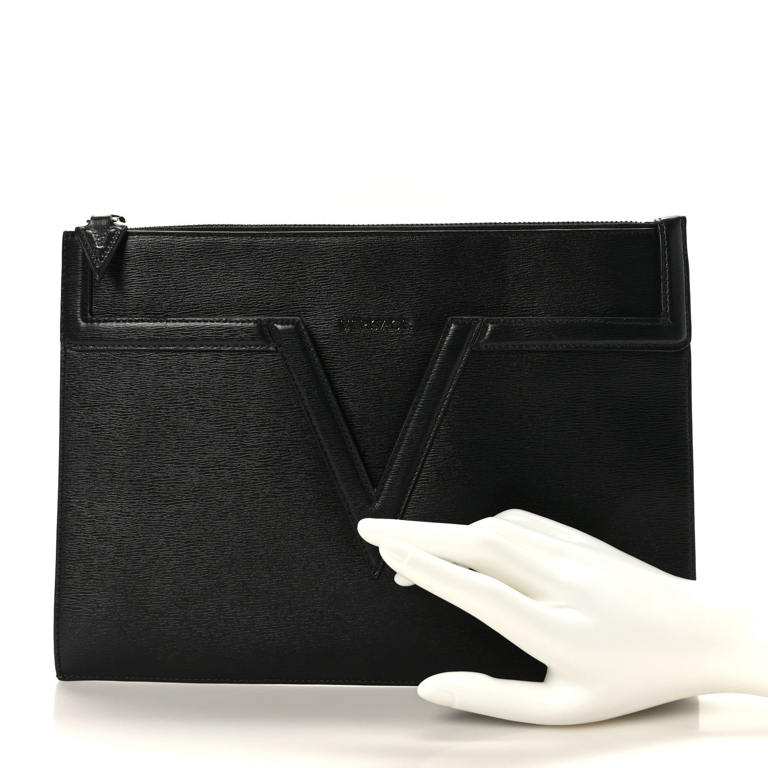 Versace Grained Calfskin V Pochette Black 2 of 6
