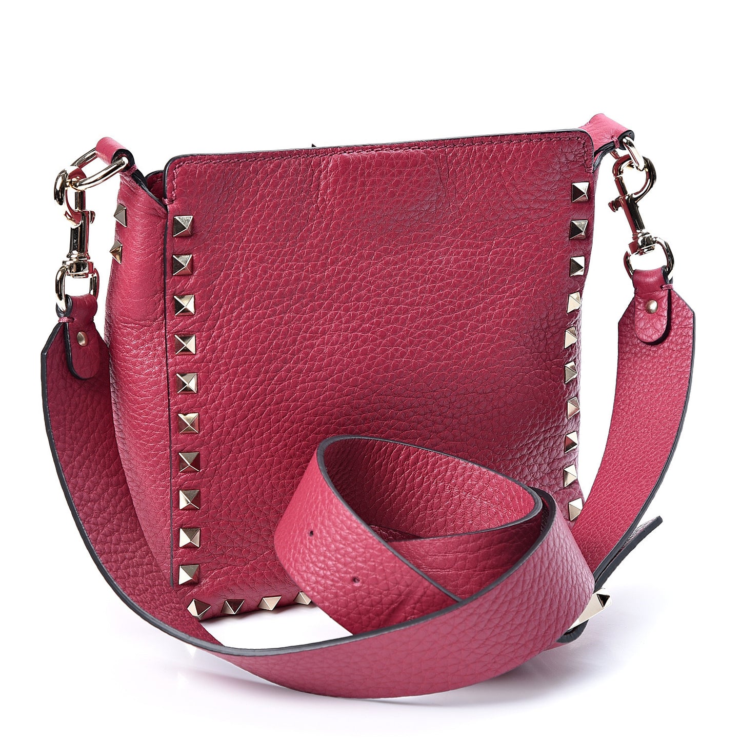 Pebbled Calfskin Mini Rockstud Flip-Lock Messenger Bag Raspberry