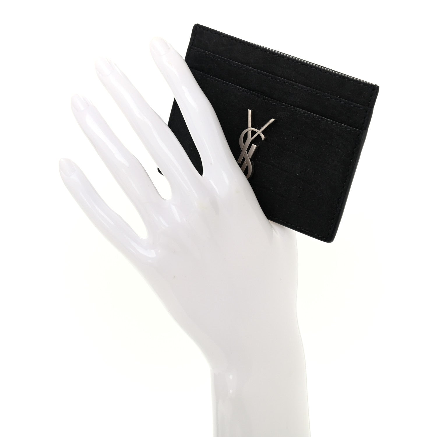 Saint Laurent Crocodile Embossed Nubuck Monogram Credit Card Case Black 2 of 8