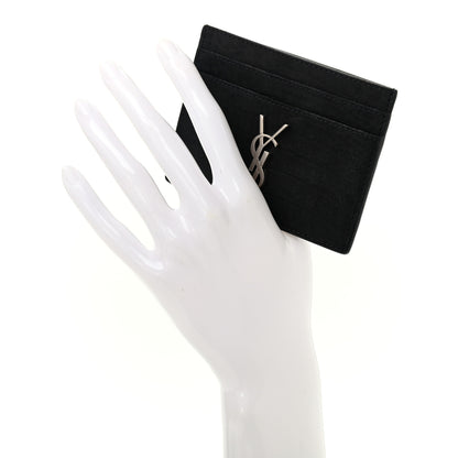 Saint Laurent Crocodile Embossed Nubuck Monogram Credit Card Case Black 2 of 8