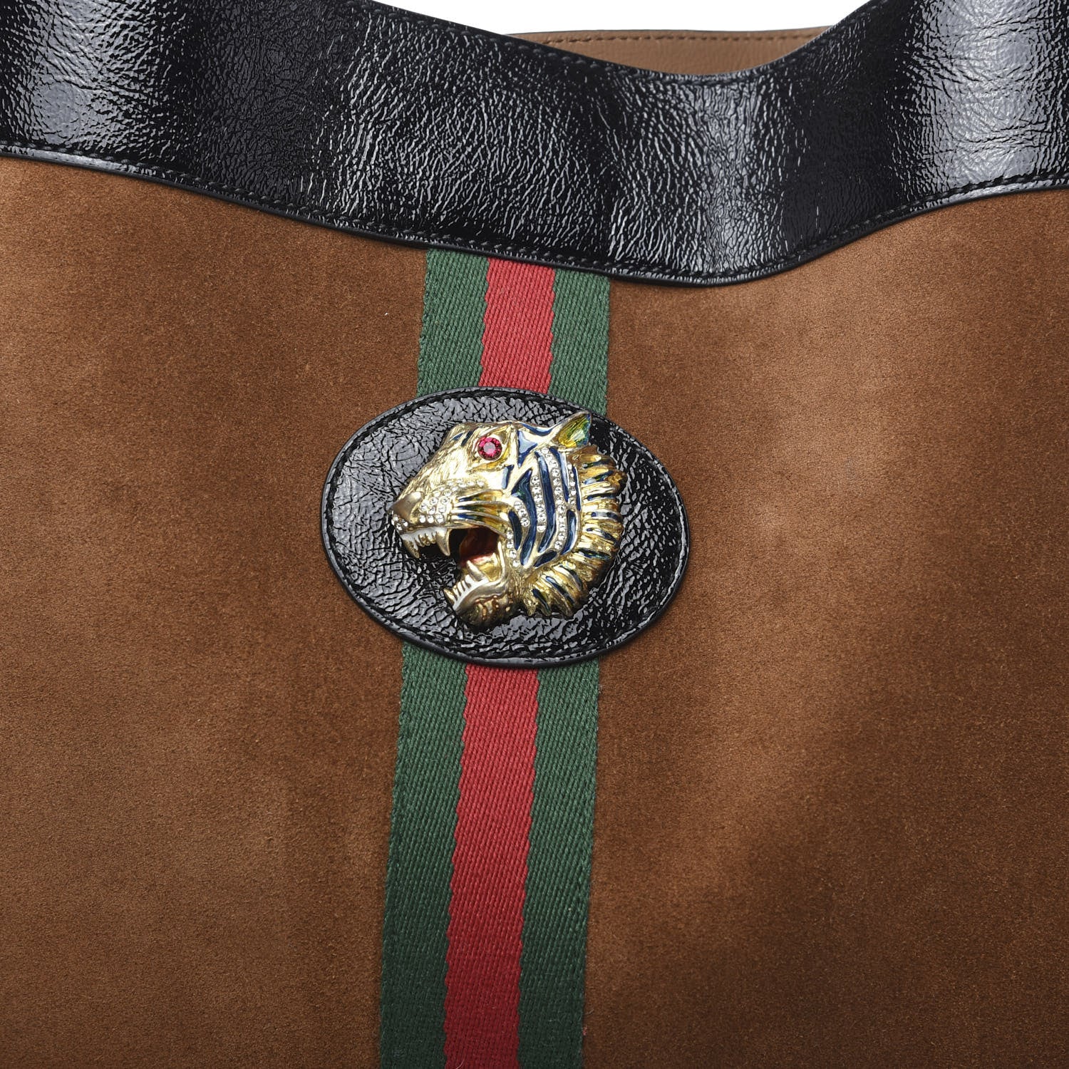 Gucci Suede Patent Maxi Rajah Chain Tote Nocciola Black 8 of 9