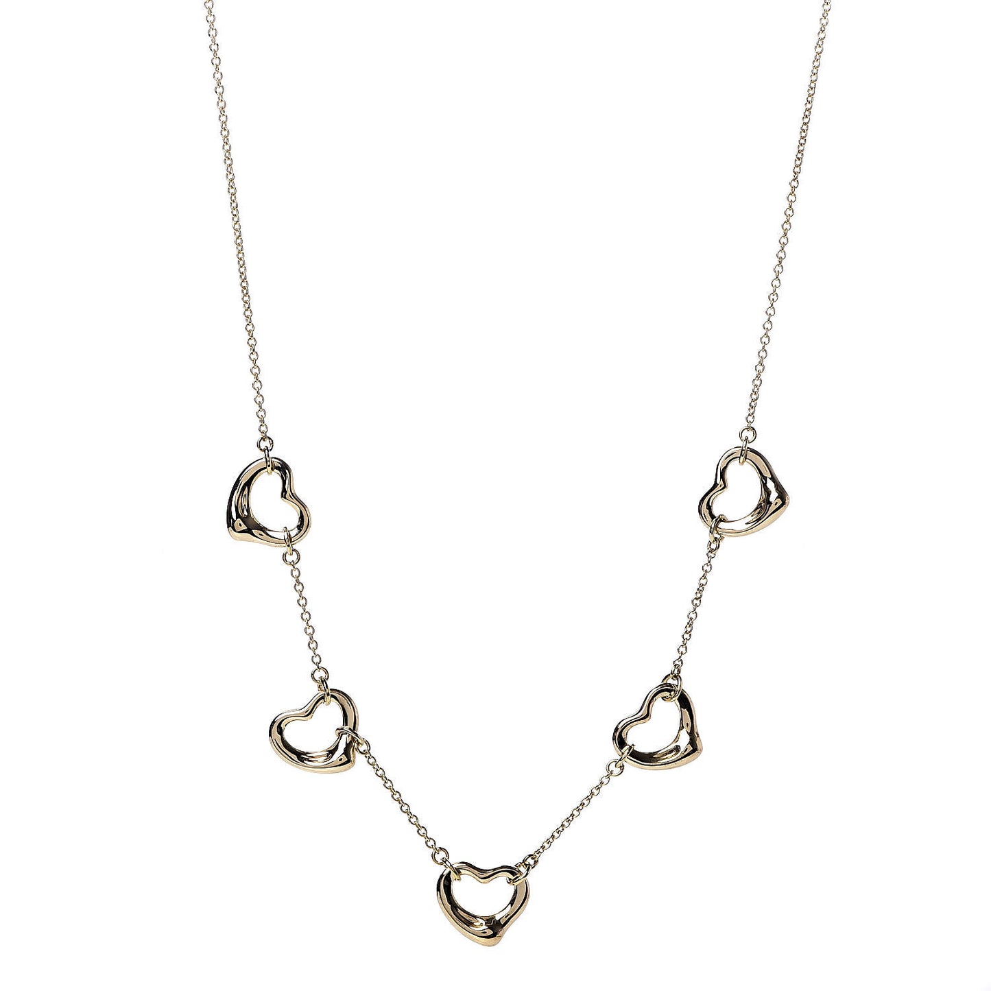18K Yellow Gold Elsa Peretti 5 Open Heart Station Necklace