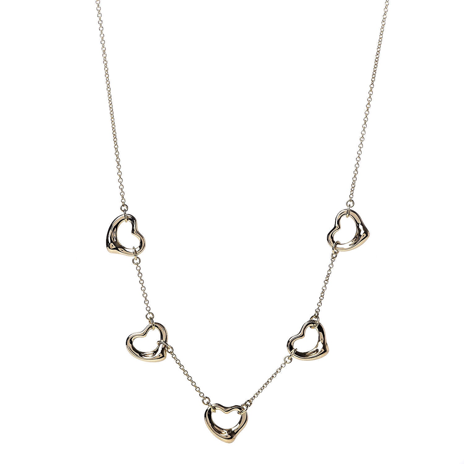 Tiffany 18K Yellow Gold Elsa Peretti 5 Open Heart Station Necklace 1 of 4