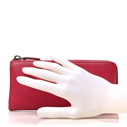 Prada Saffiano Triangle Zip Around Wallet Peonia 2 of 6