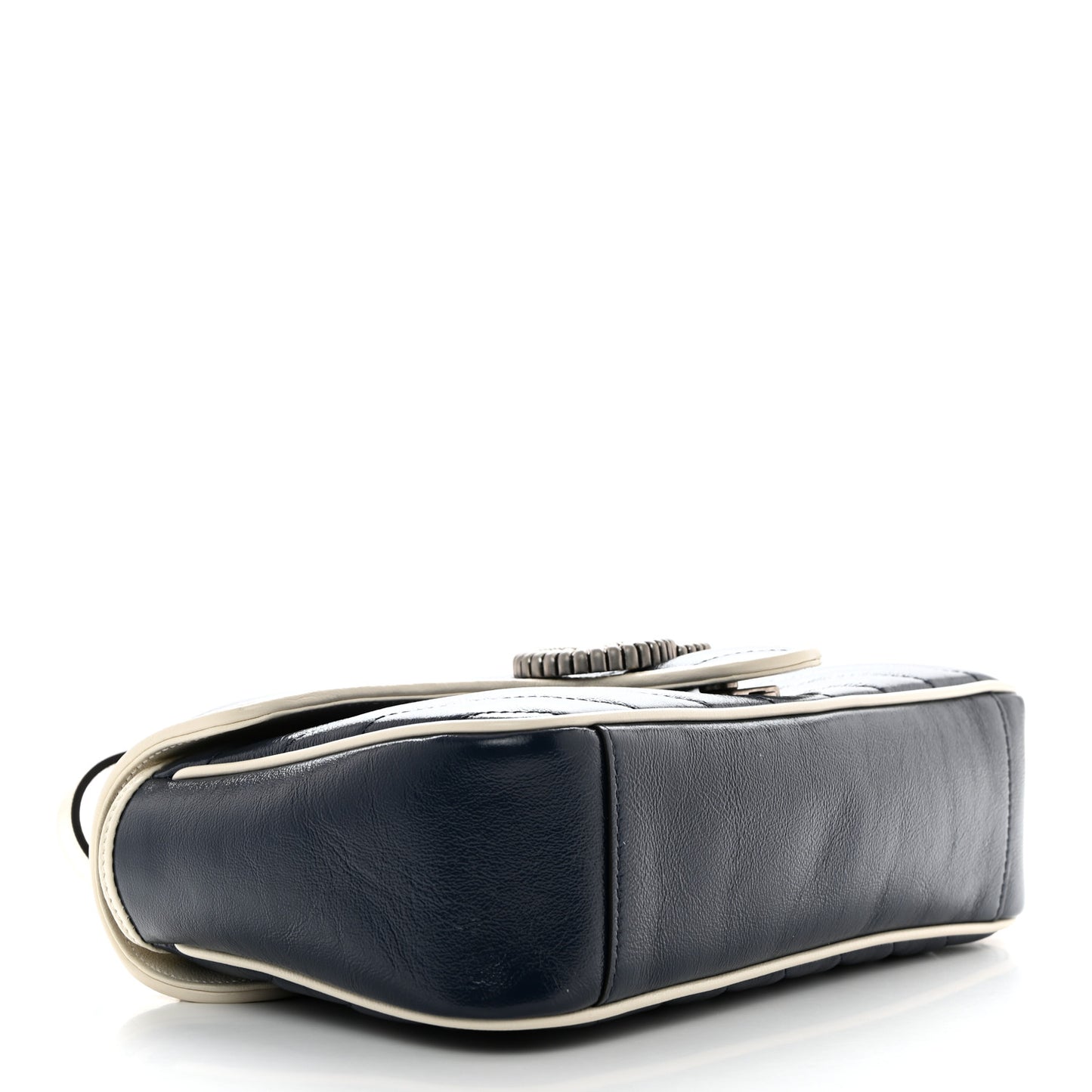 Vintage Effect Calfskin Matelasse Diagonal Small Torchon GG Marmont Shoulder Bag Blue Agata Mystic White