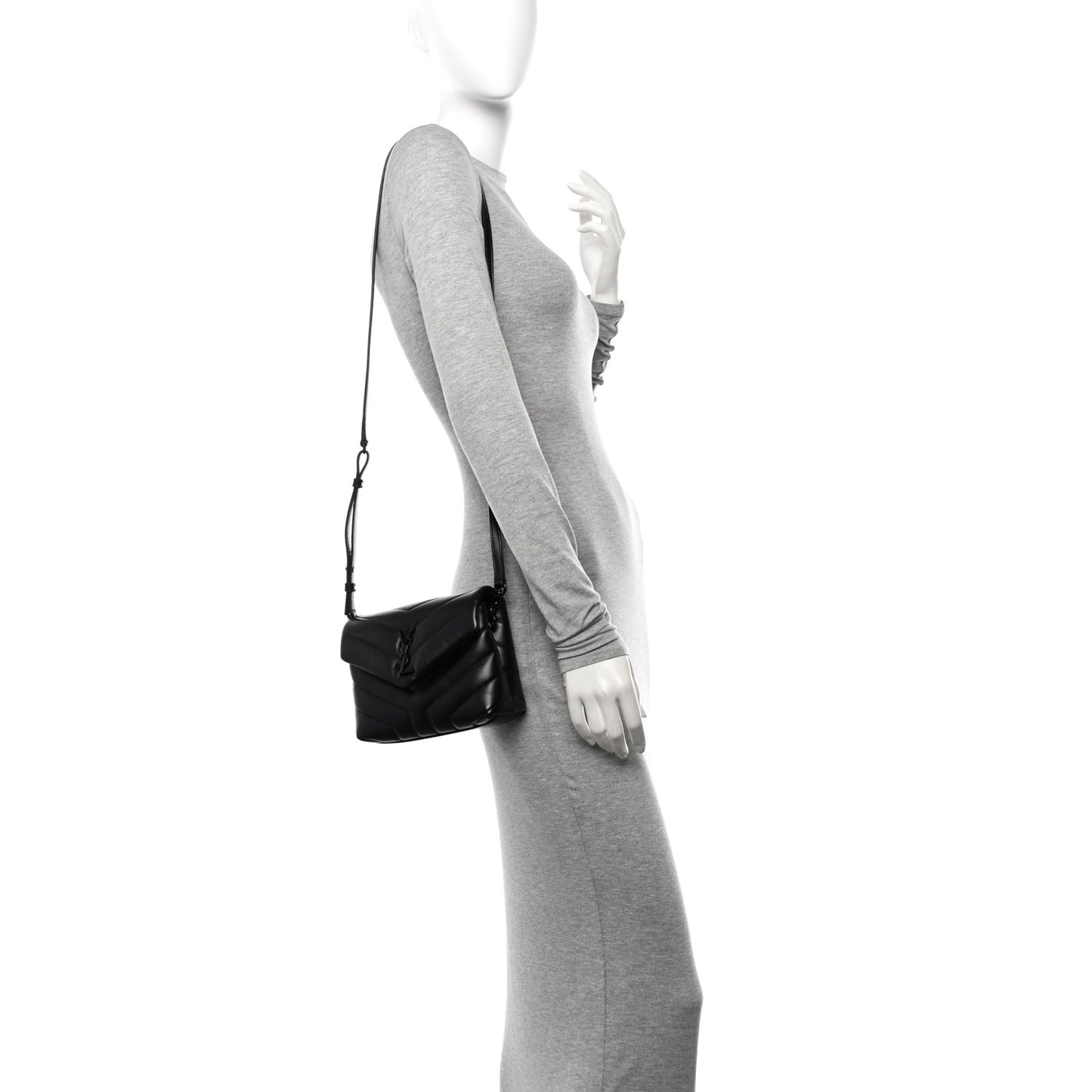Calfskin Y Quilted Monogram Monochrome Toy Loulou Crossbody Bag Black