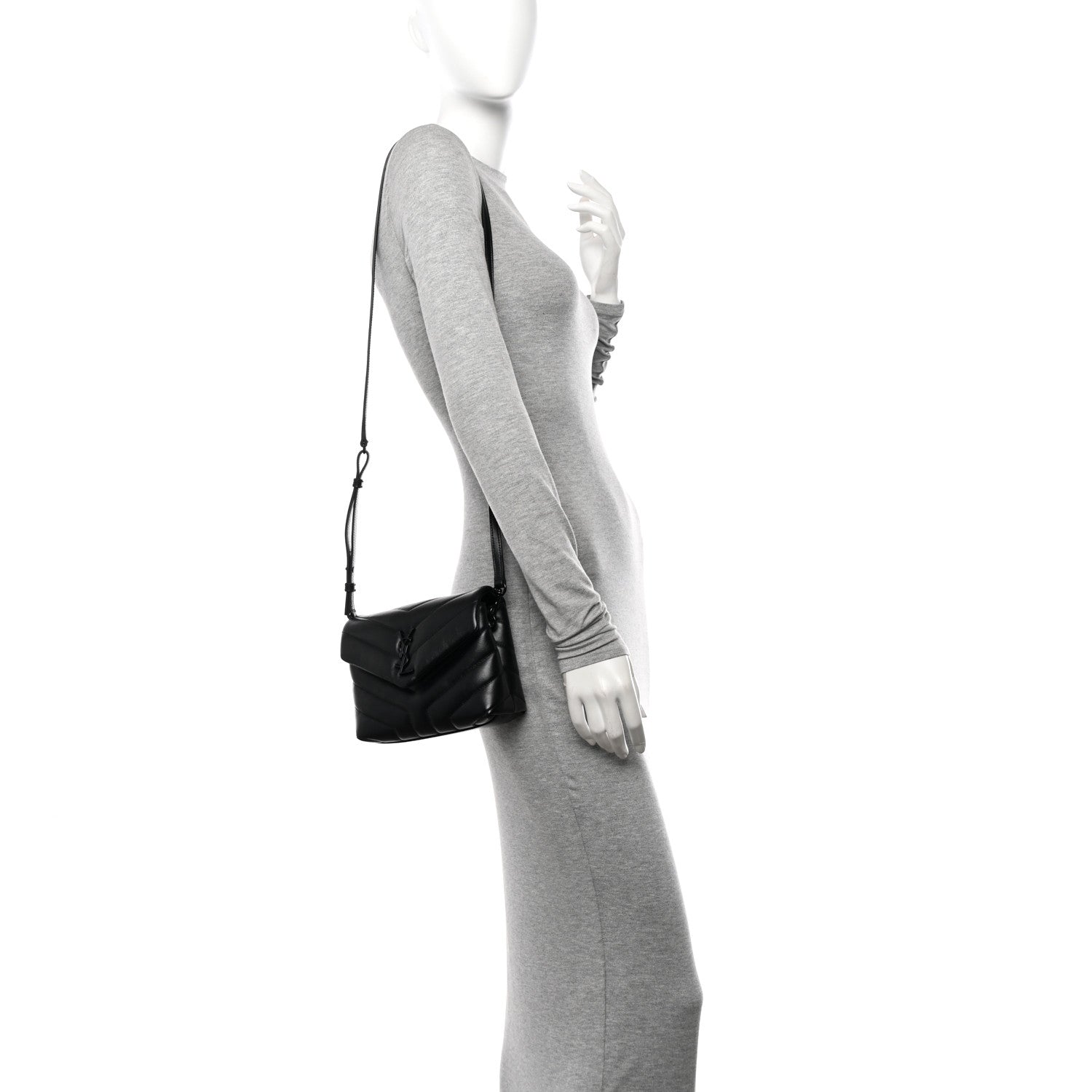Saint Laurent Calfskin Y Quilted Monogram Monochrome Toy Loulou Crossbody Bag Black 3 of 11