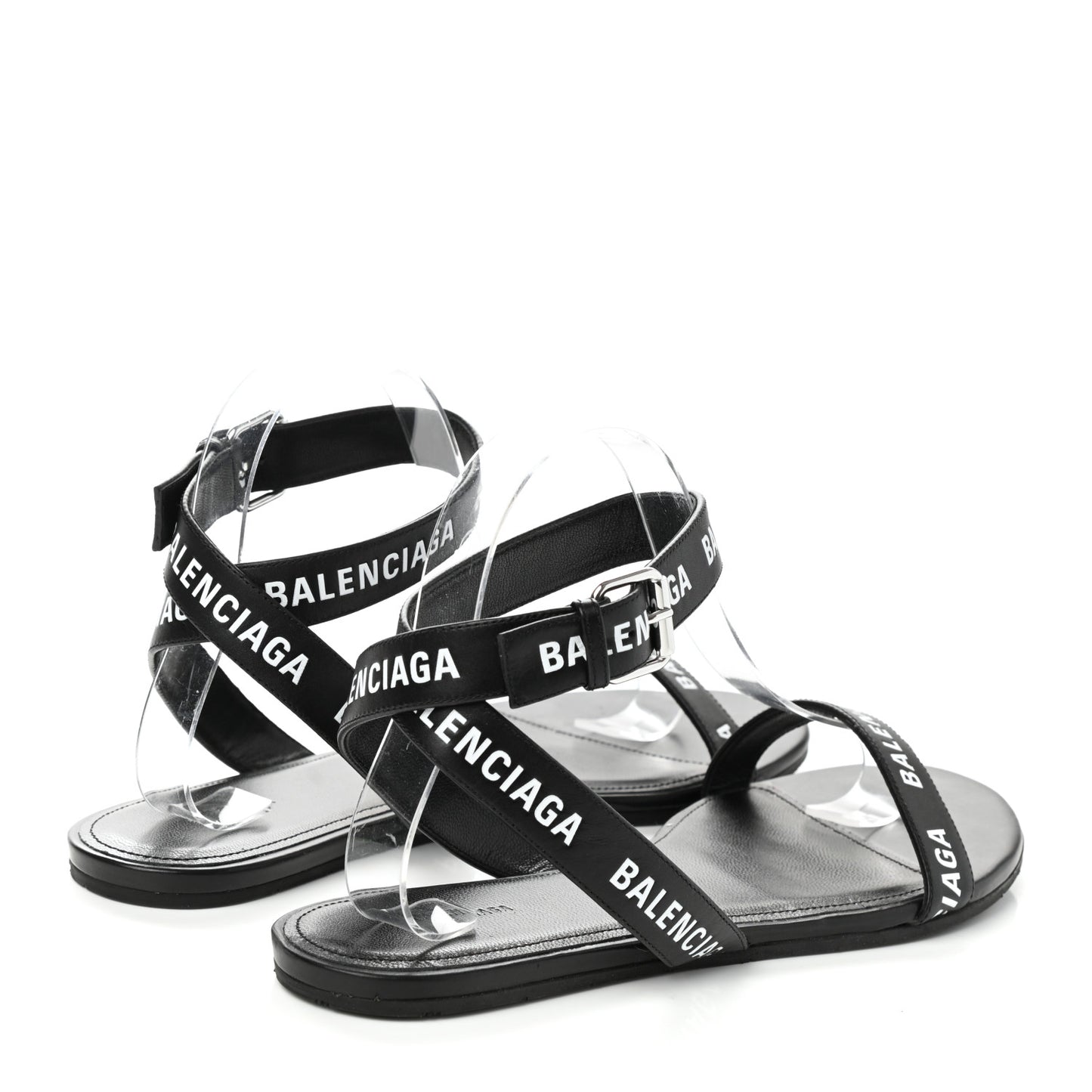 Calfskin Allover Logo Flat Sandals 38 Black White