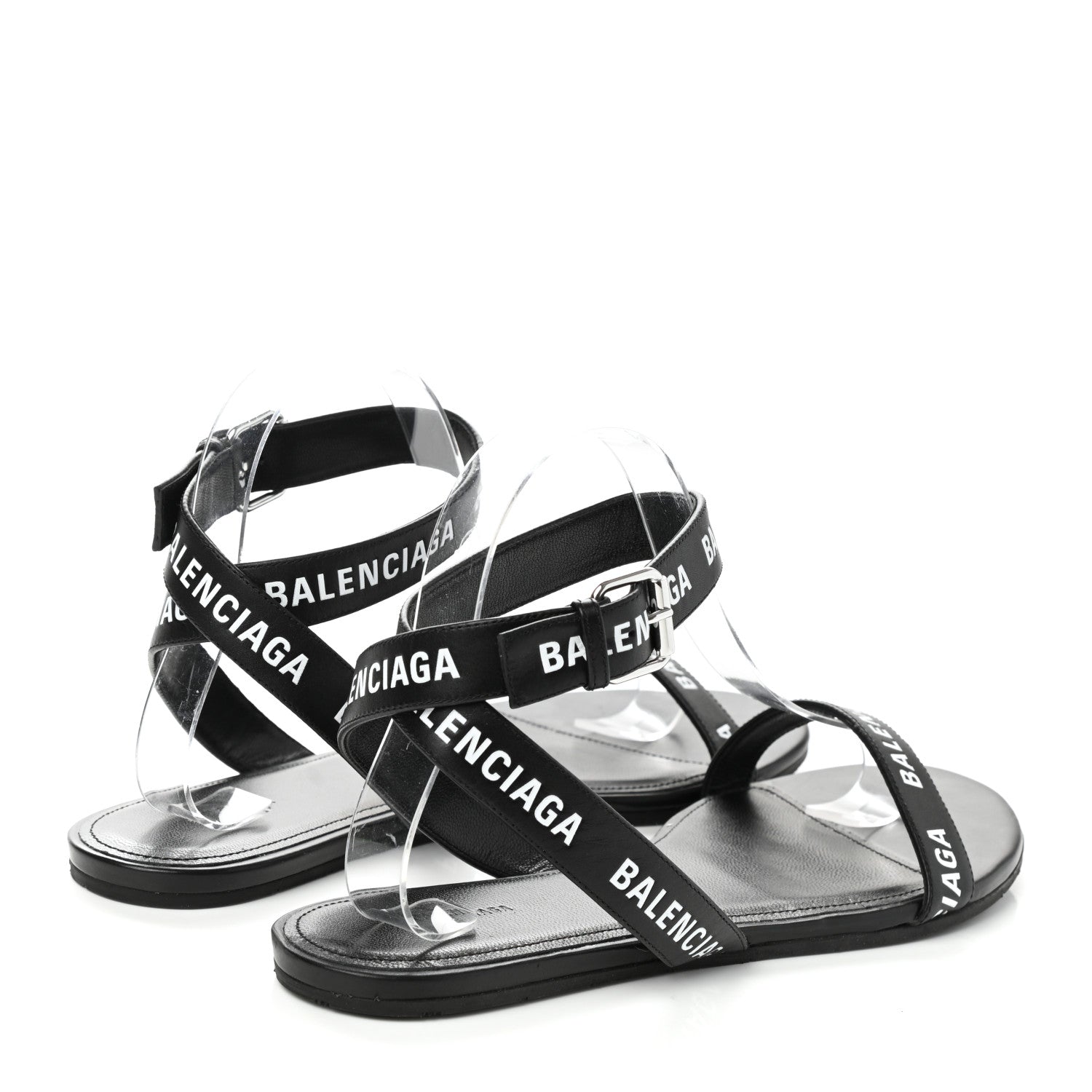 Balenciaga Calfskin Allover Logo Flat Sandals 38 Black White 4 of 9