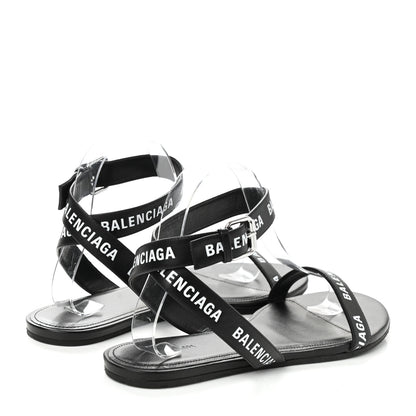 Balenciaga Calfskin Allover Logo Flat Sandals 38 Black White 4 of 9