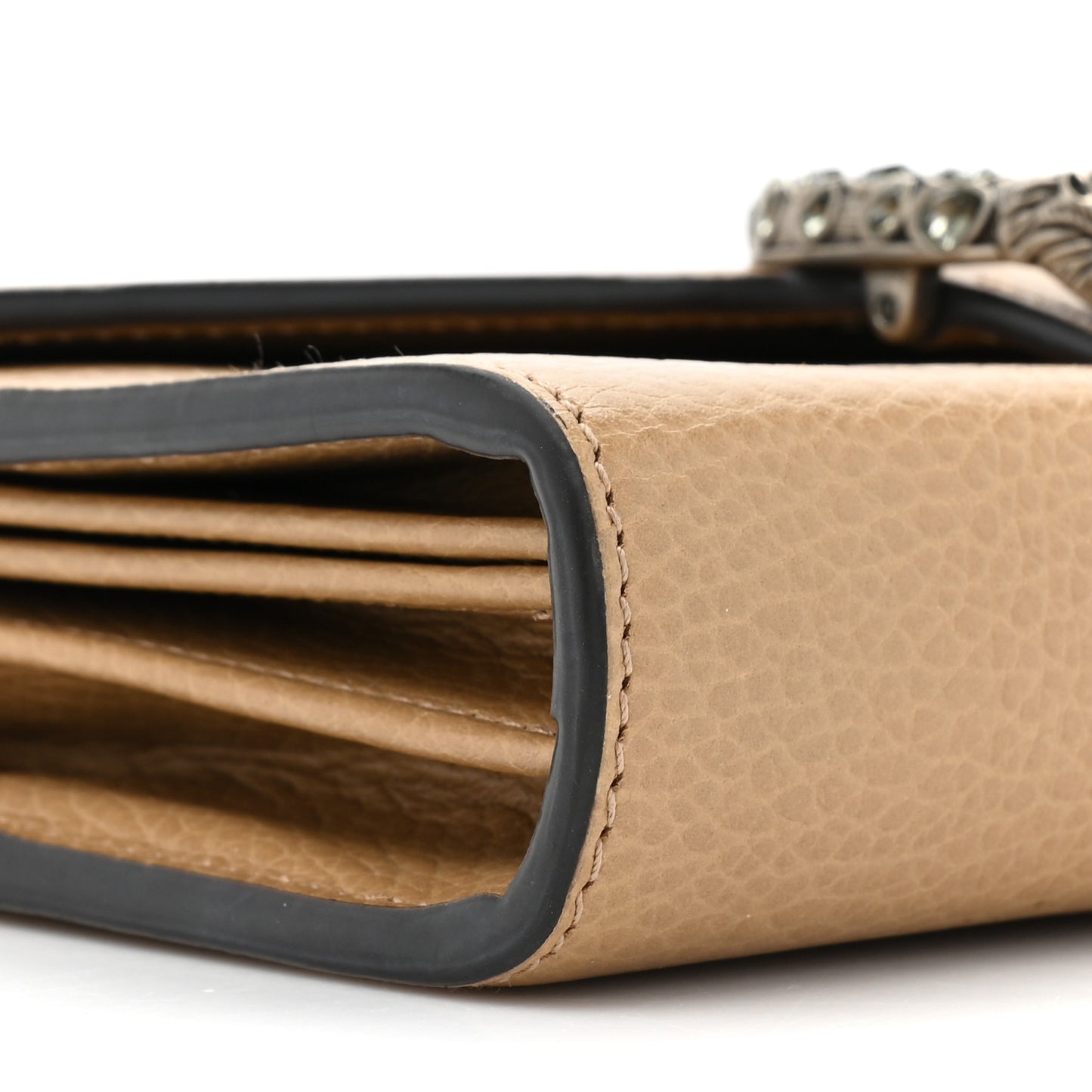 Dollar Calfskin Crystal Mini Dionysus Chain Wallet Natural Tan Black Diamond