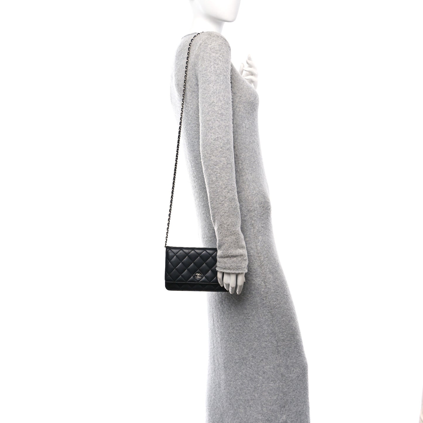 Lambskin Quilted Wallet On Chain WOC Black