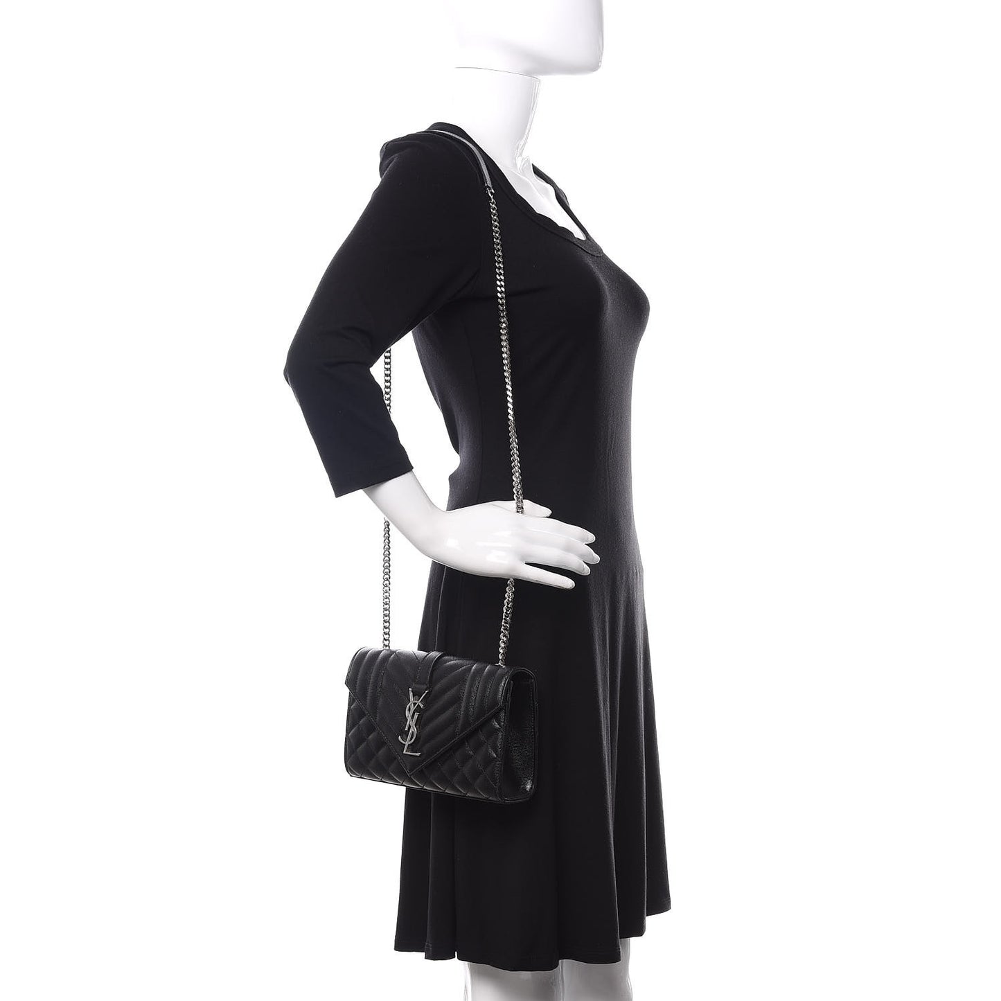 Grain De Poudre Textured Mixed Matelasse Triquilt Small Monogram Satchel Black