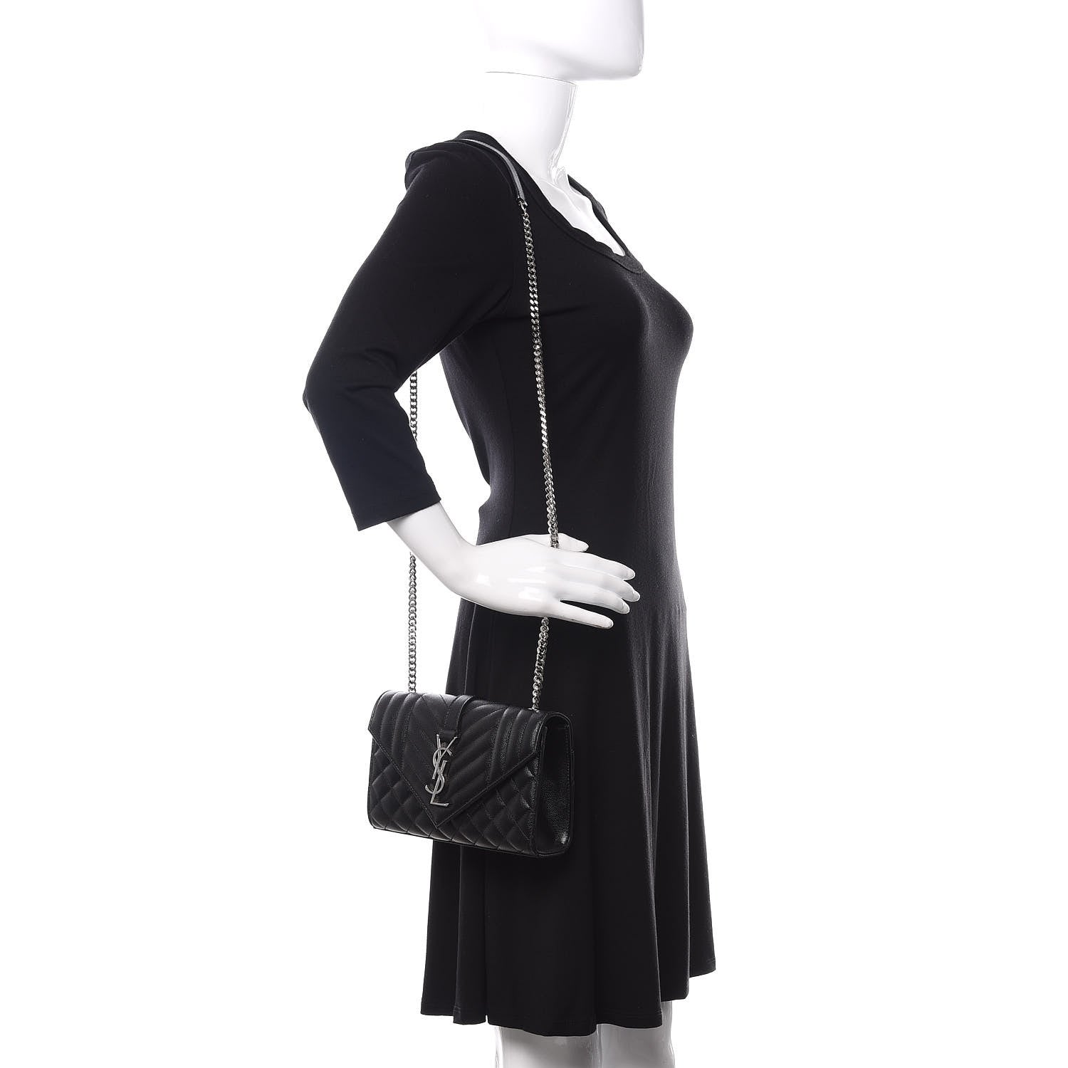 Saint Laurent Grain De Poudre Textured Mixed Matelasse Triquilt Small Monogram Satchel Black 2 of 12