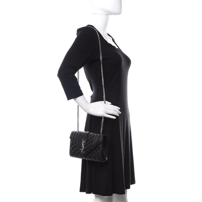 Saint Laurent Grain De Poudre Textured Mixed Matelasse Triquilt Small Monogram Satchel Black 2 of 12