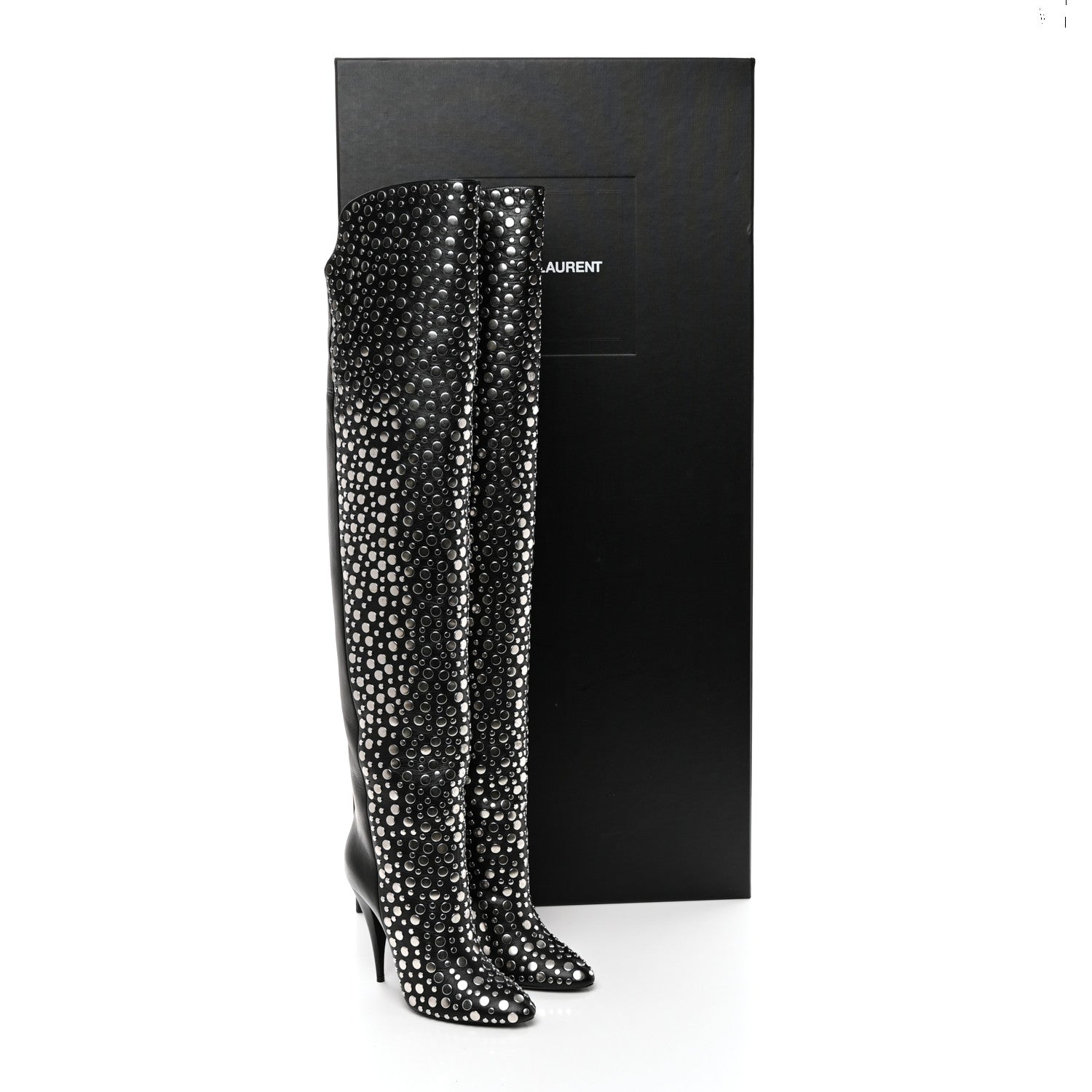 Saint Laurent Vertigo Stella Calfskin Nikel Palladio Kiki 110 Studded Over The Knee Boots 37.5 Black 8 of 8