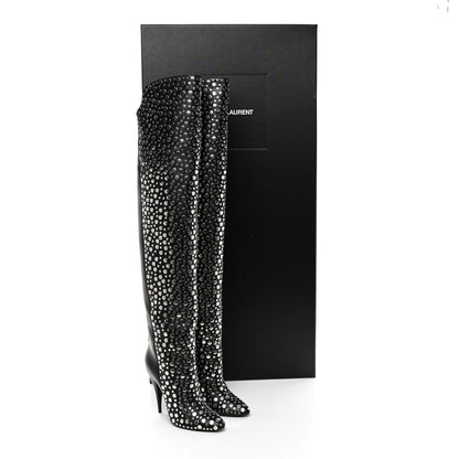 Saint Laurent Vertigo Stella Calfskin Nikel Palladio Kiki 110 Studded Over The Knee Boots 37.5 Black 8 of 8