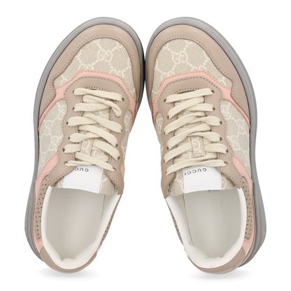Gucci Calfskin GG Supreme Monogram Perforated Womens Platform 55mm Sneakers 35.5 Apricot Pink Beige Grey 2 of 11
