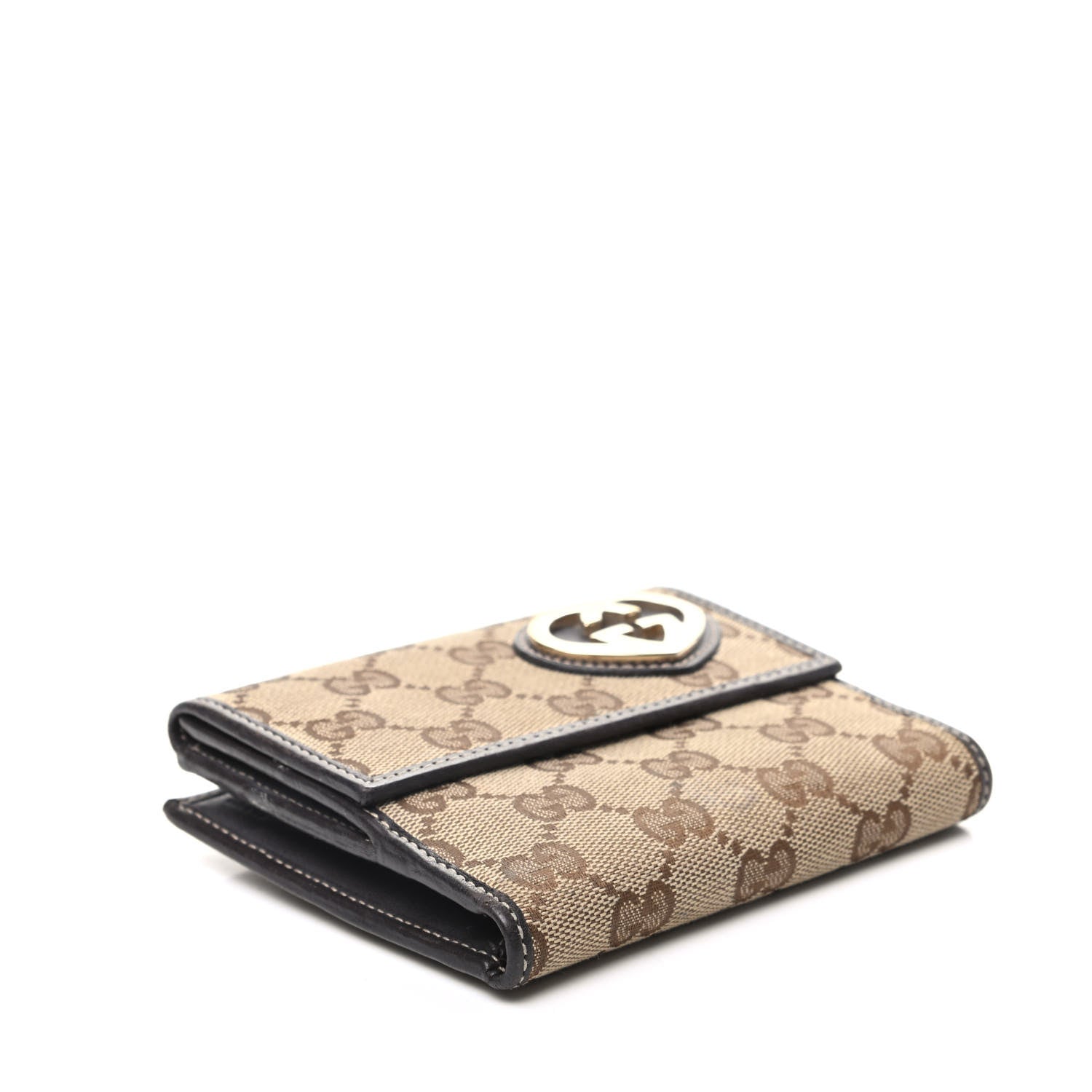 Gucci Monogram Lovely Heart French Flap Wallet Dark Brown 4 of 10