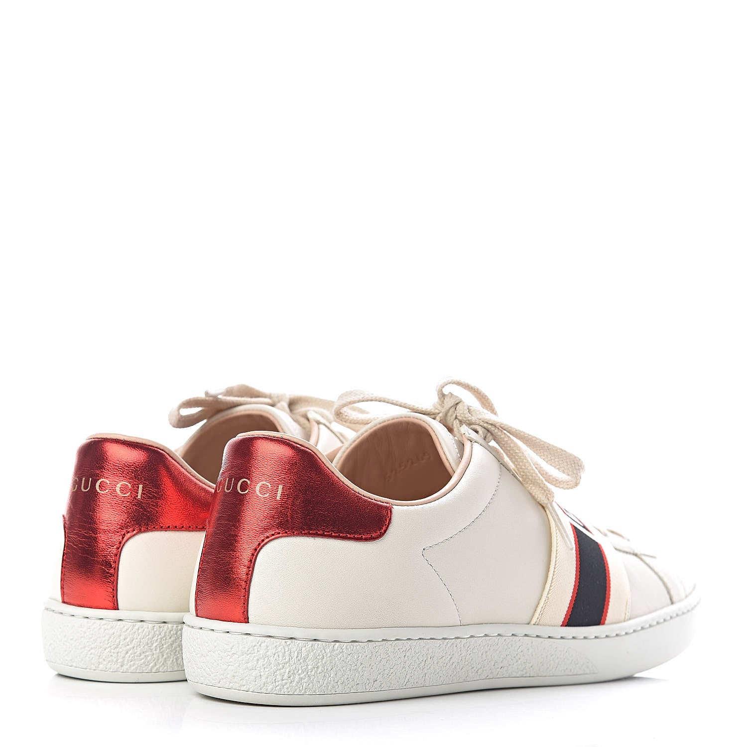 Gucci Calfskin Stripe Womens New Ace Sneakers 38 New Mystic White Ecru Red Flame 4 of 12