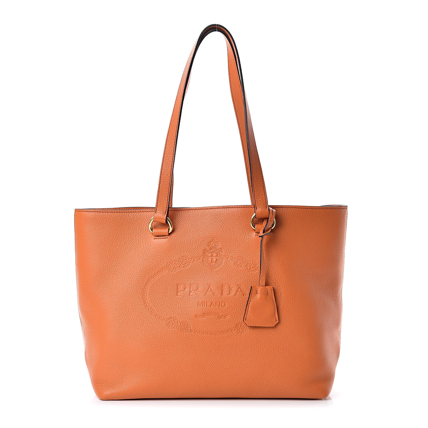 Prada Vitello Phenix Embossed Logo Tote Papaya 1 of 11