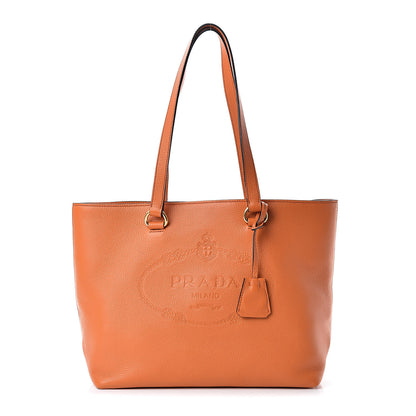 Prada Vitello Phenix Embossed Logo Tote Papaya 1 of 11
