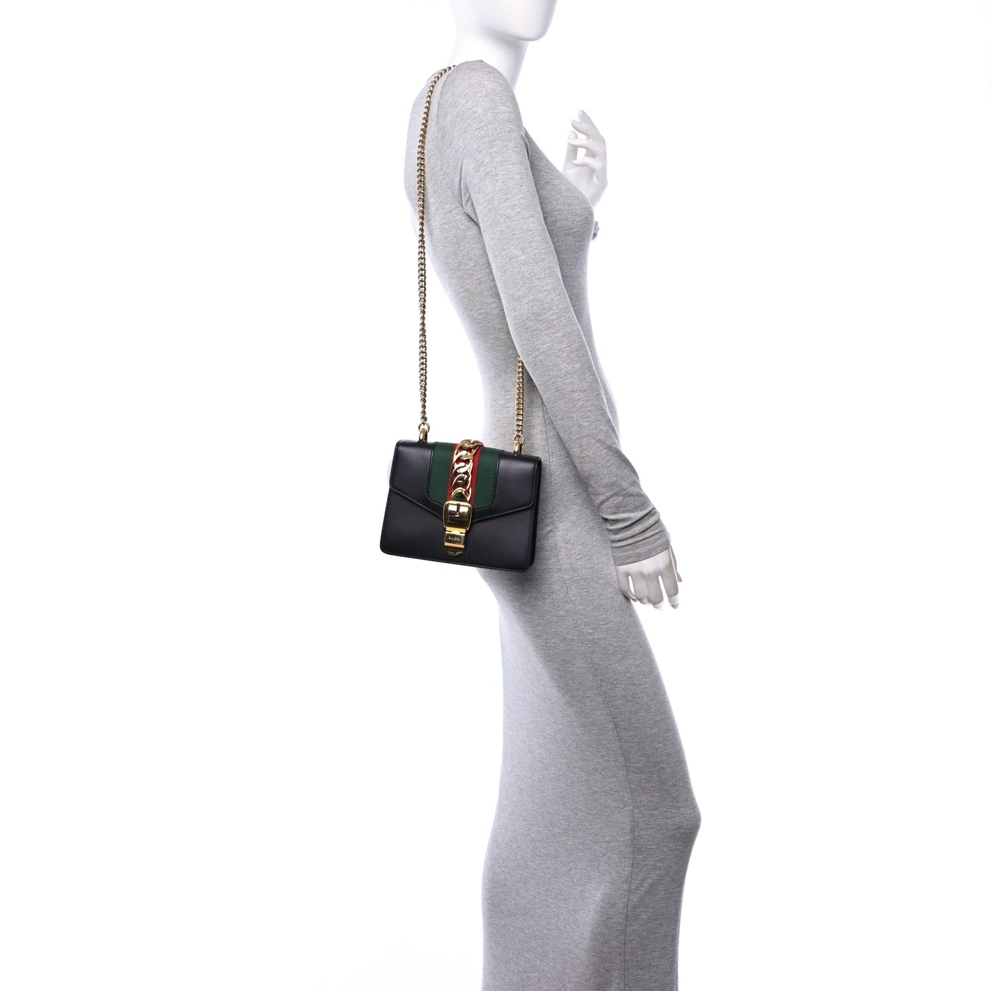 Calfskin Mini Sylvie Chain Shoulder Bag Black