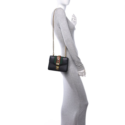 Gucci Calfskin Mini Sylvie Chain Shoulder Bag Black 3 of 15