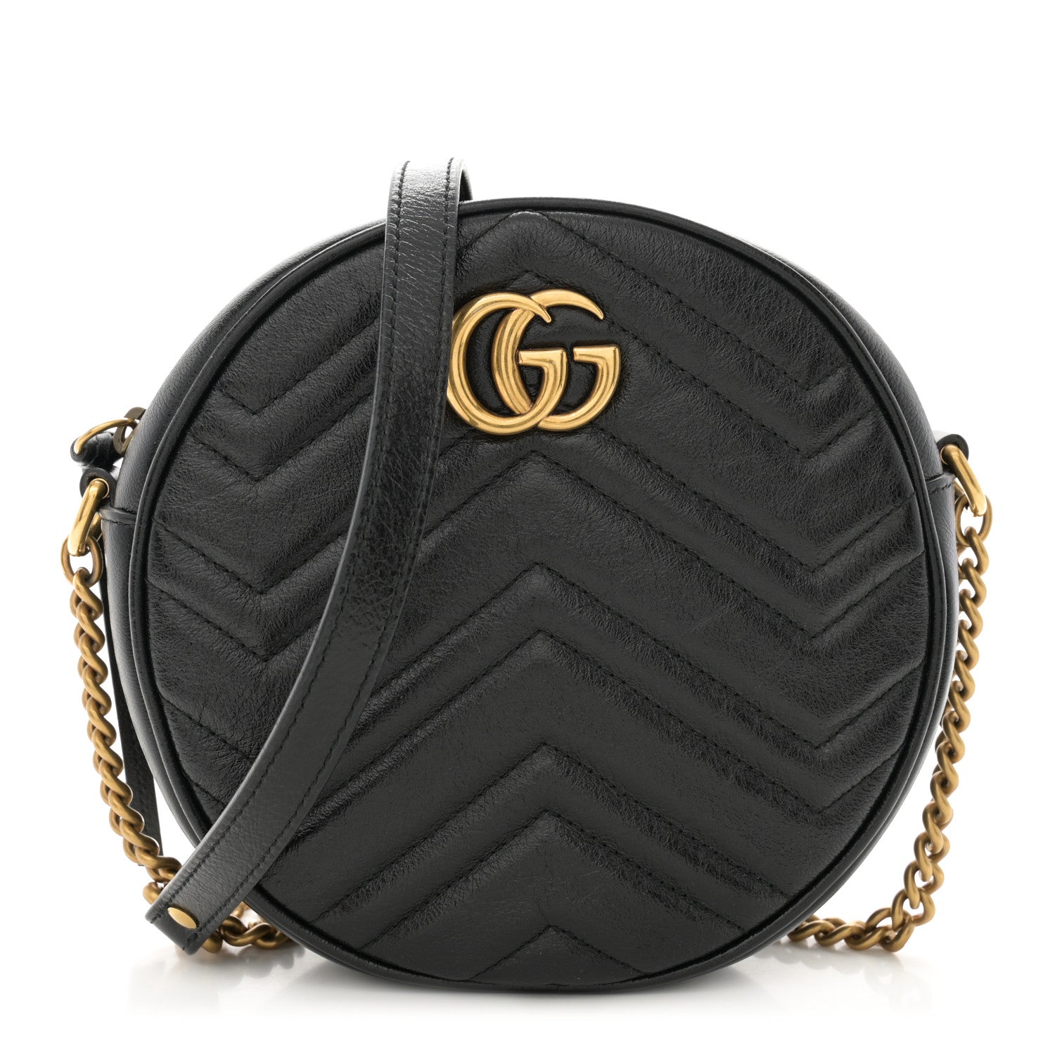 Gucci Azalea Calfskin Matelasse Heart Mini GG Marmont Round Shoulder Bag Black 1 of 10