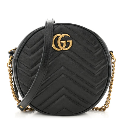 Gucci Azalea Calfskin Matelasse Heart Mini GG Marmont Round Shoulder Bag Black 1 of 10