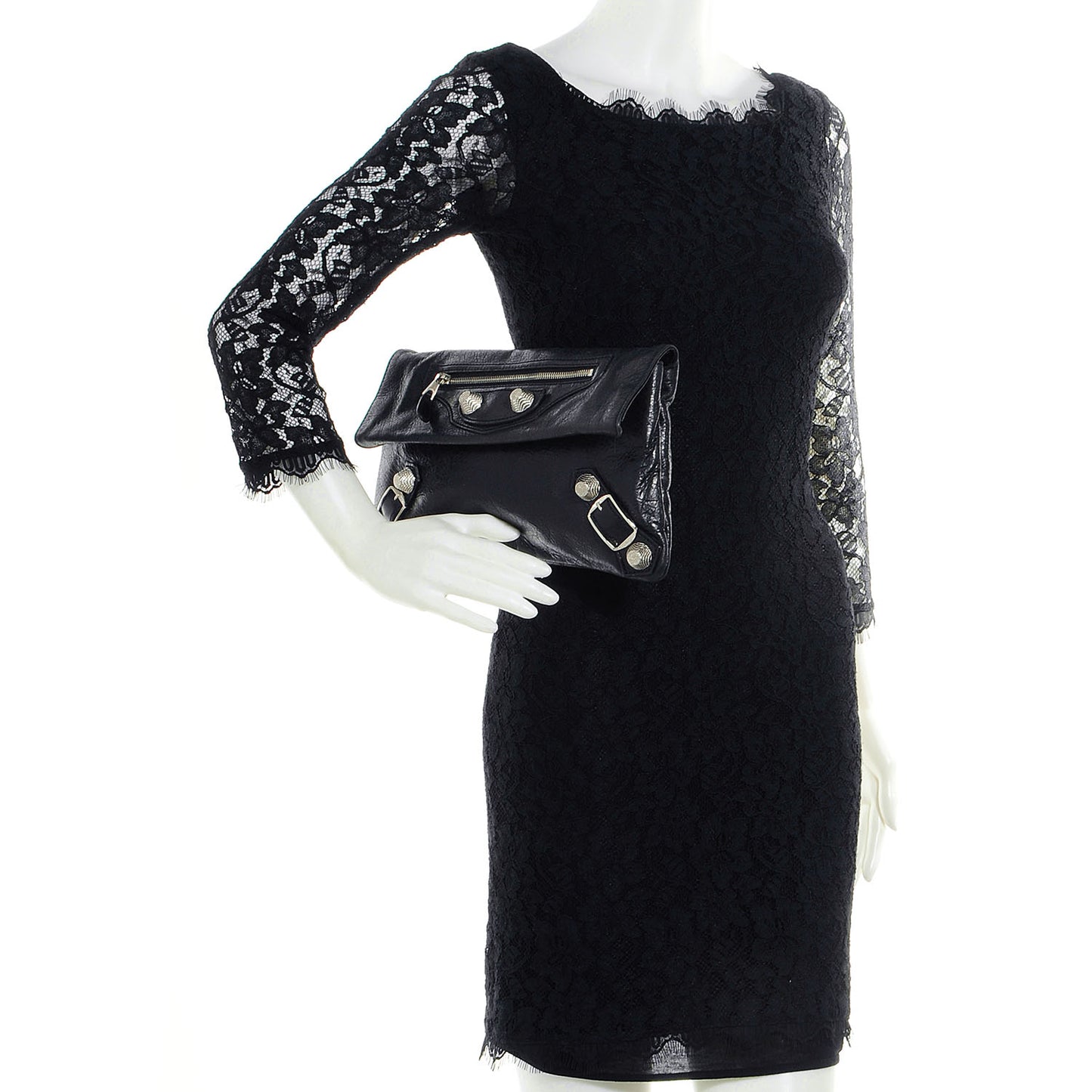 Agneau Giant 21 Silver Hardware Envelope Clutch Black