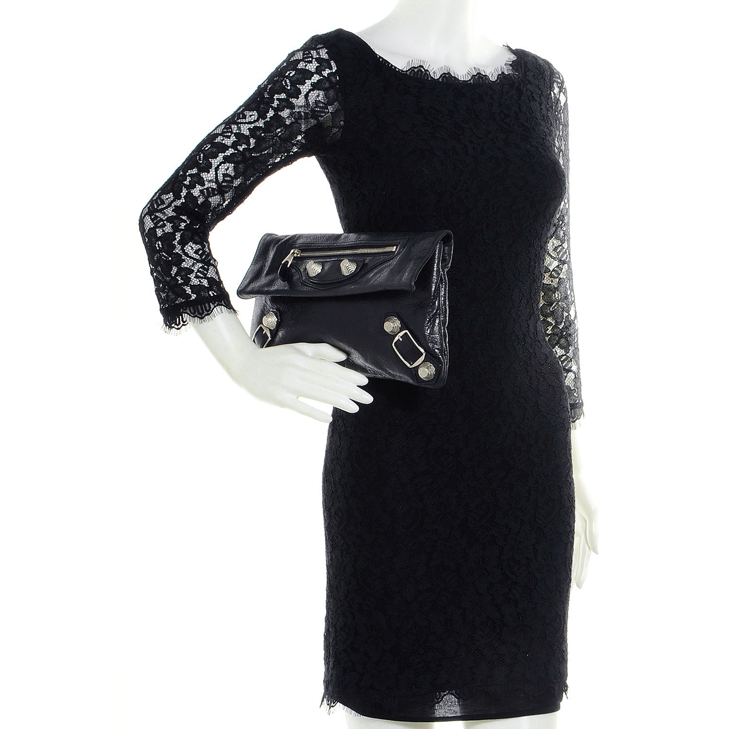 Balenciaga Agneau Giant 21 Silver Hardware Envelope Clutch Black 2 of 8