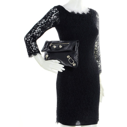 Balenciaga Agneau Giant 21 Silver Hardware Envelope Clutch Black 2 of 8