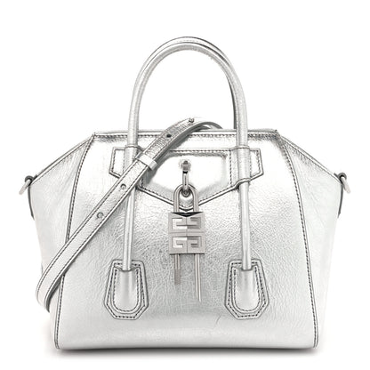 Givenchy Metallic Lambskin Mini Lock Antigona Shoulder Bag Silver Grey 1 of 12