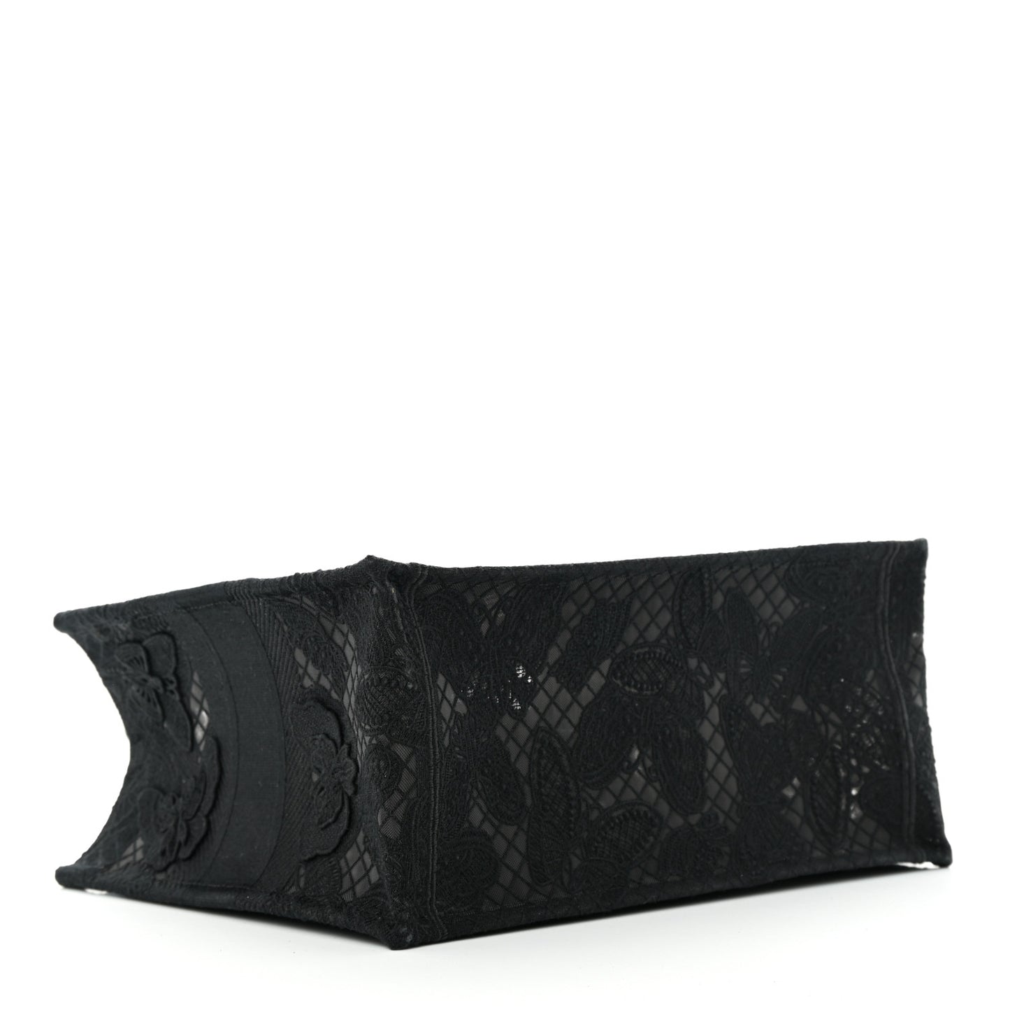 Embroidered 3D Macrame D-Lace Butterfly Medium Book Tote Black Multicolor