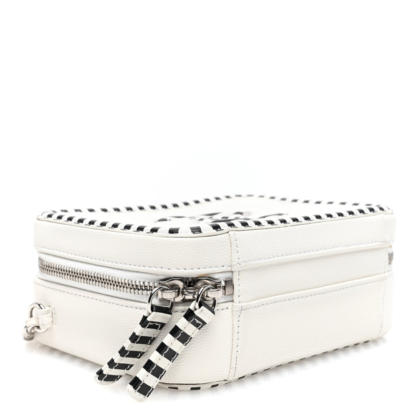 Caviar Quilted Striped Small CC Filigree Vanity Case White Black