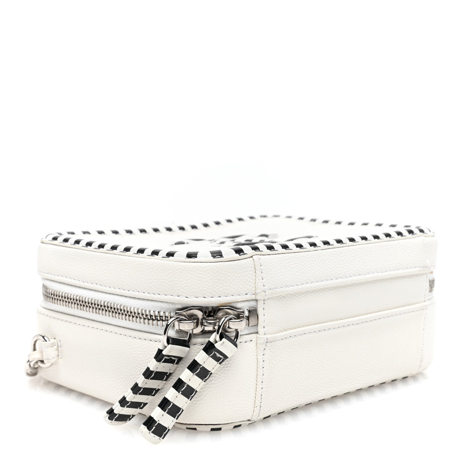 Chanel Caviar Quilted Striped Small CC Filigree Vanity Case White Black 4 of 10