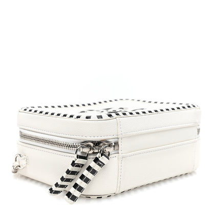 Chanel Caviar Quilted Striped Small CC Filigree Vanity Case White Black 4 of 10