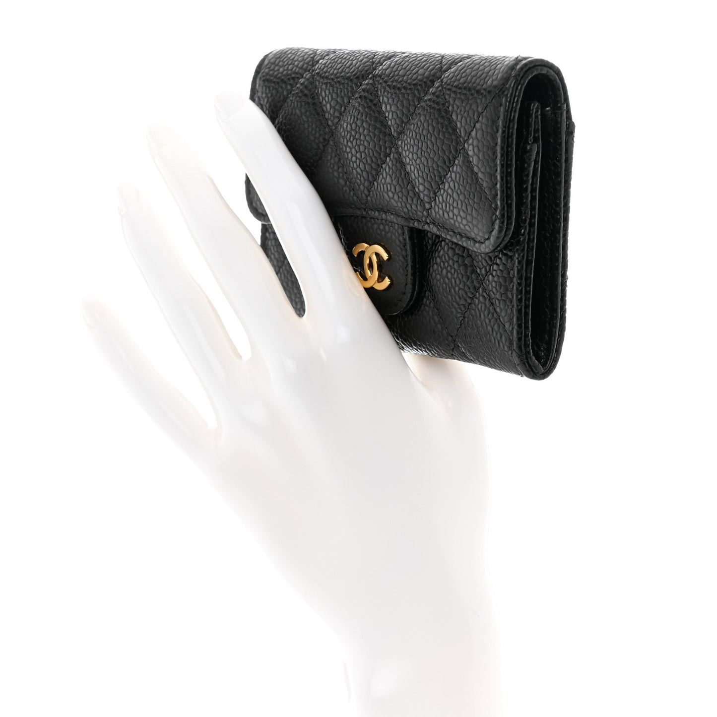 Caviar Quilted Flap Card Holder Wallet Black