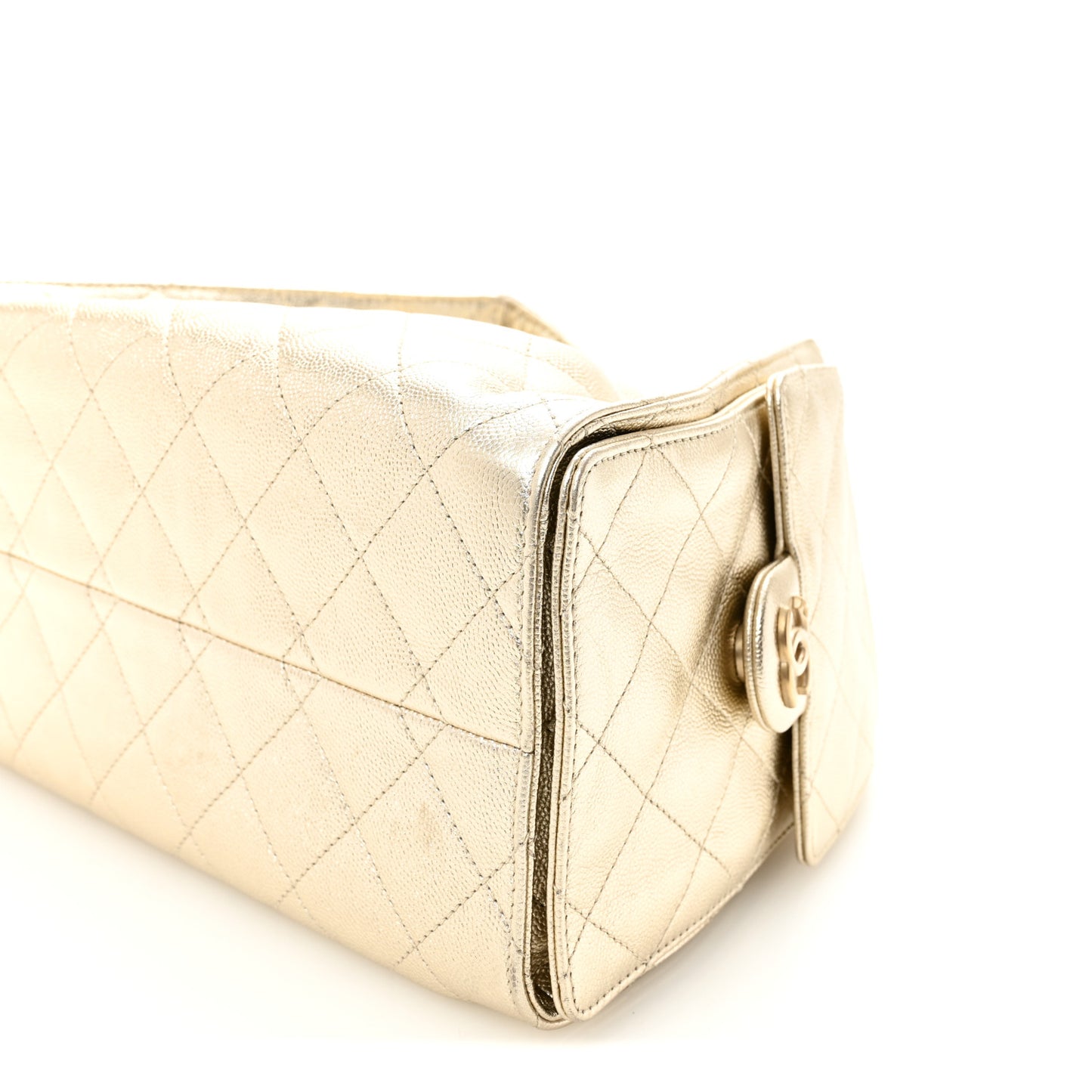 Metallic Caviar Quilted Small Chanel 25 Handbag Gold