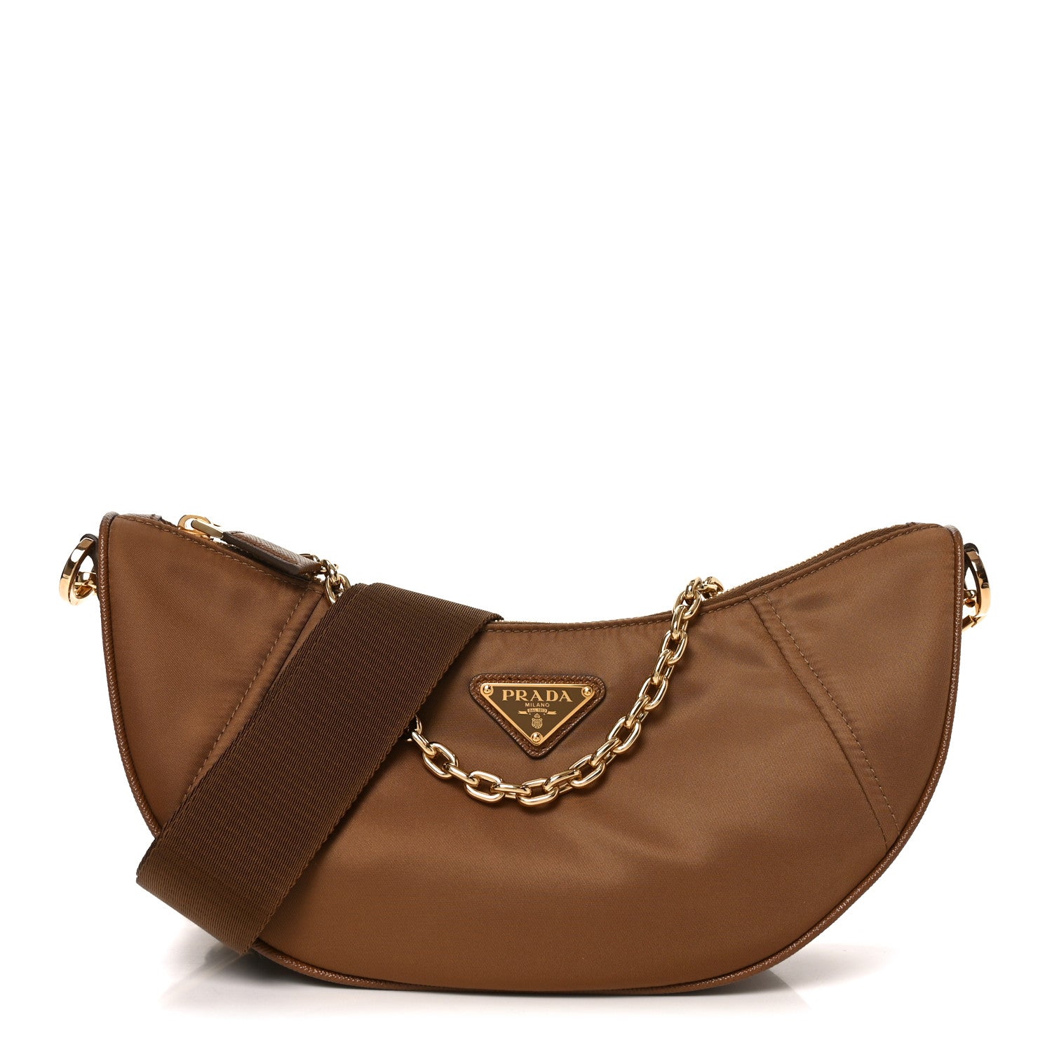 Prada Re-Nylon Saffiano Demi-lune Shoulder Bag Brandy 1 of 9