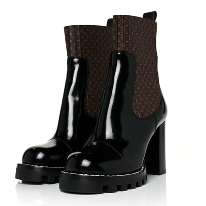 Louis Vuitton Patent Nano Monogram Ankle Star Trail Boots 36 Black 3 of 6