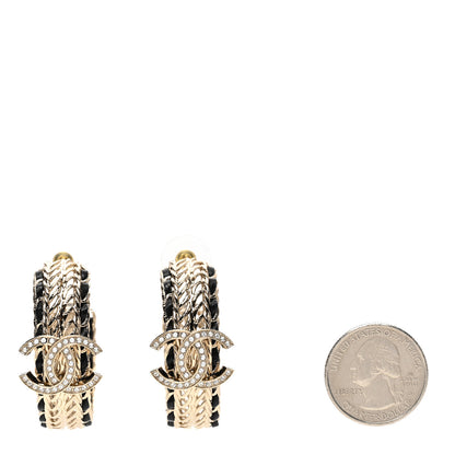 Chanel Crystal Lambskin CC Double Chain Hoop Earrings Gold Black 2 of 5