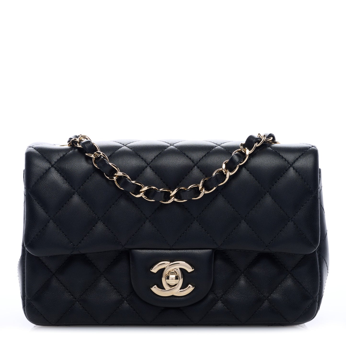 Lambskin Quilted Mini Rectangular Flap Black